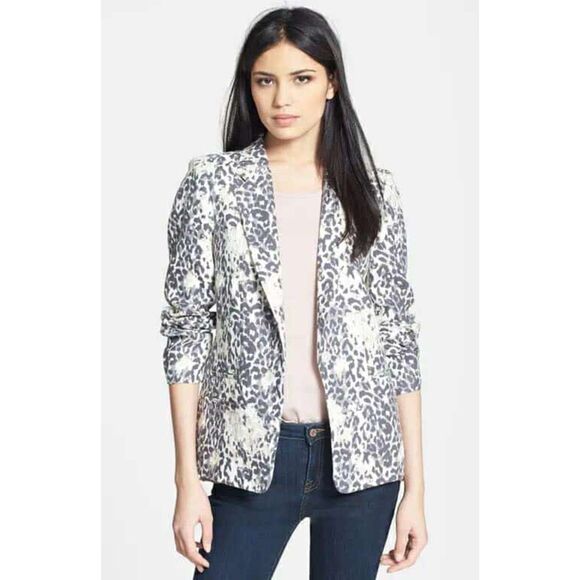Joie | Outer Shell 100% Linen Blazer in Cream Neutral Leopard | Size 8 - Picture 1 of 5